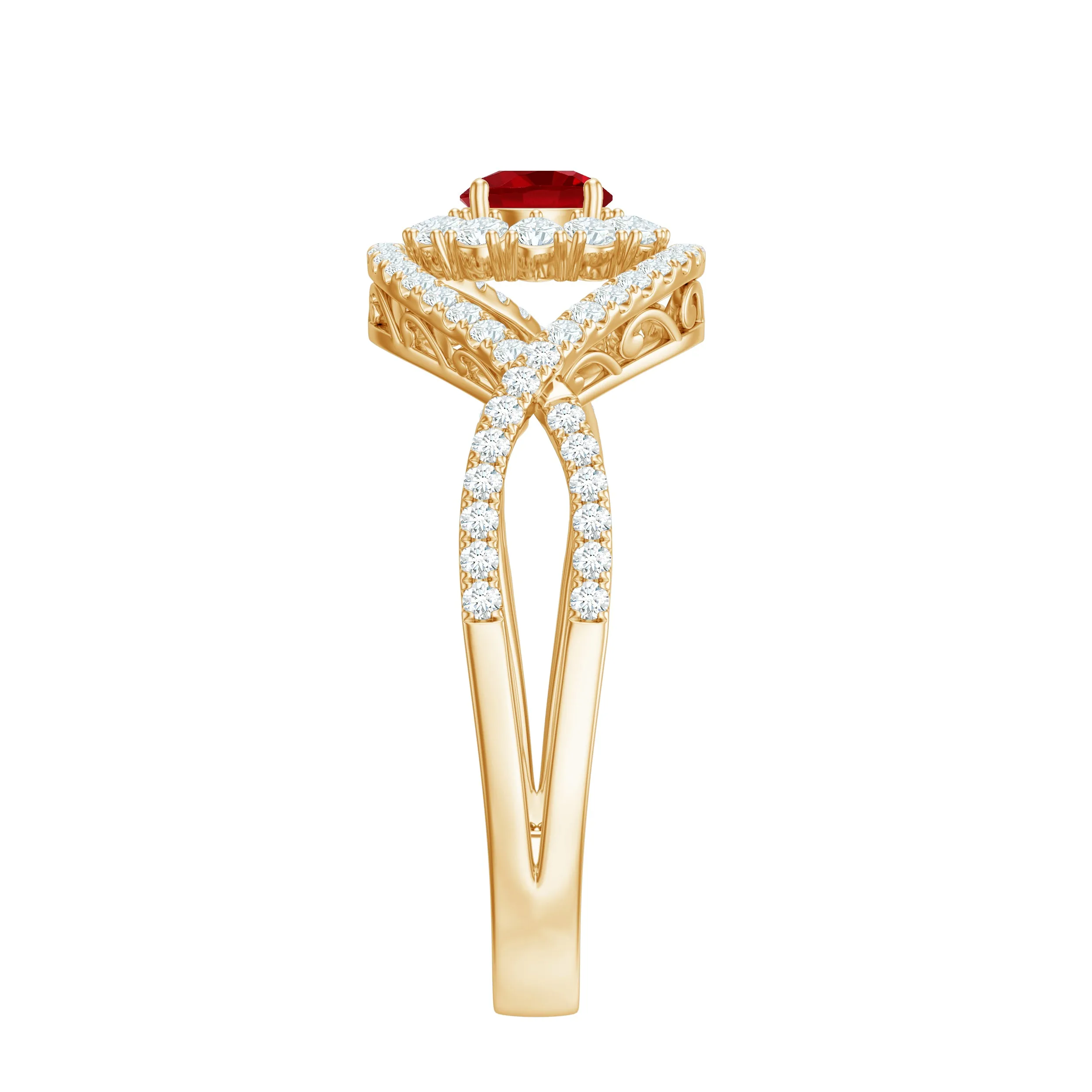 1 CT Lab-Created Ruby and Diamond Crossover Engagement Ring