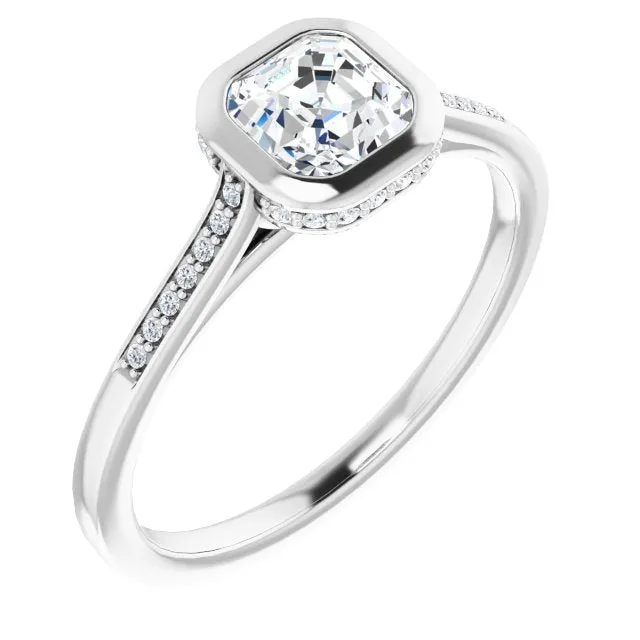 Cubic Zirconia Engagement Ring- The Adalynn (Customizable Cathedral-Bezel Asscher Cut Style with Under-halo and Shared Prong Band)